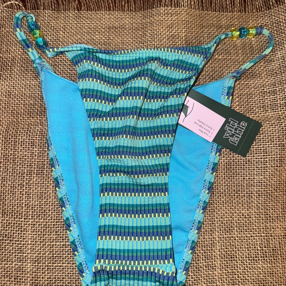 Wild Fable Blue and Green Striped Swimsuit Bottom